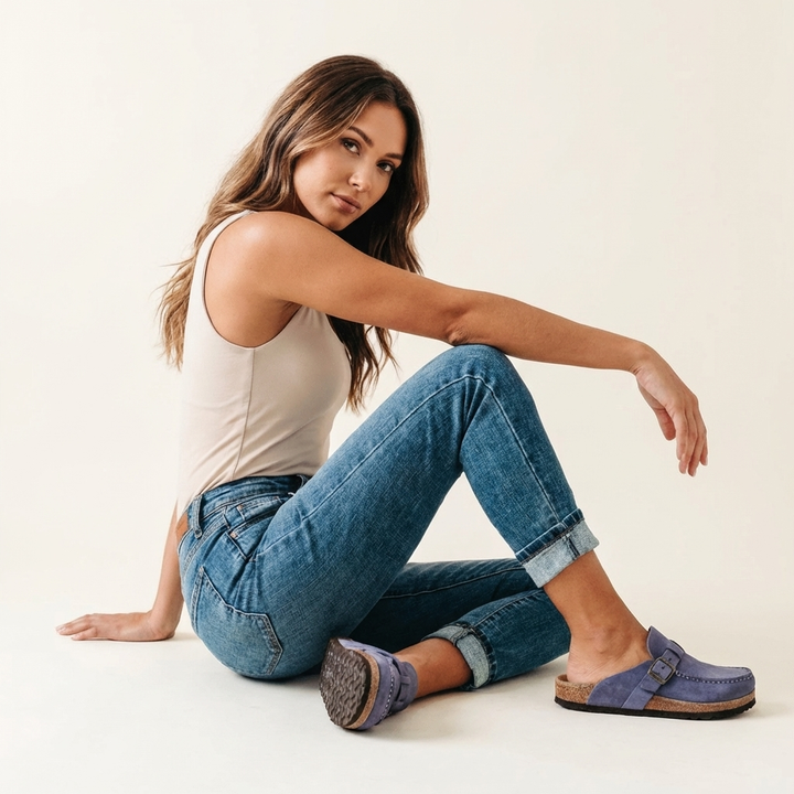 Comfortabele suède instap sandalen – Myrthe