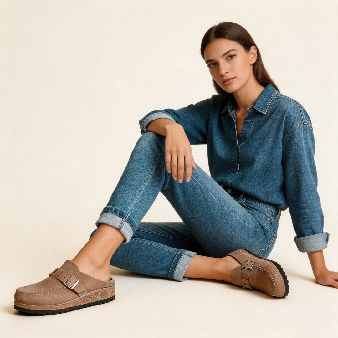 Comfortabele suède instap sandalen – Myrthe