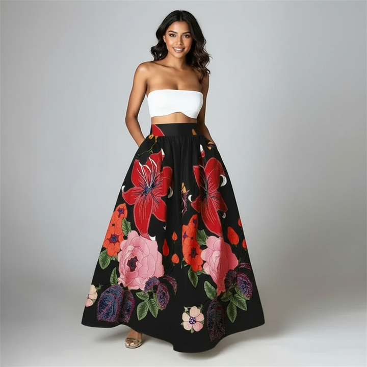 Bloemen maxi rok met hoge taille – Elodie