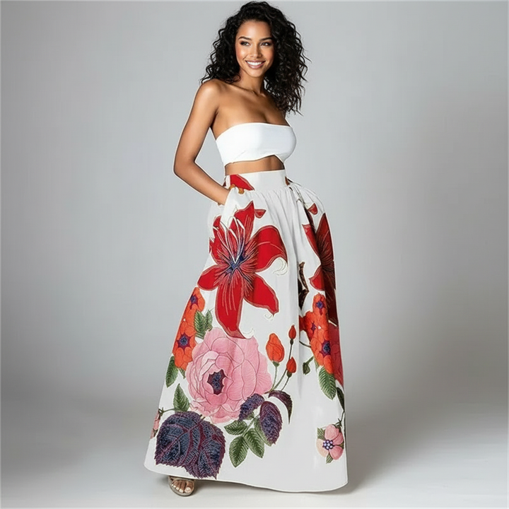Bloemen maxi rok met hoge taille – Elodie