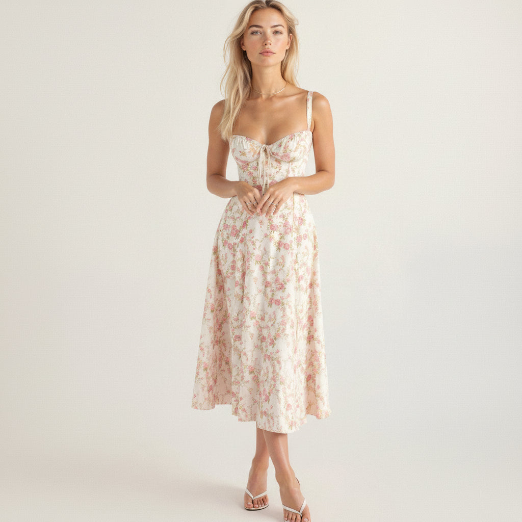Bloemenprint bustier midi jurk met split - Margaret