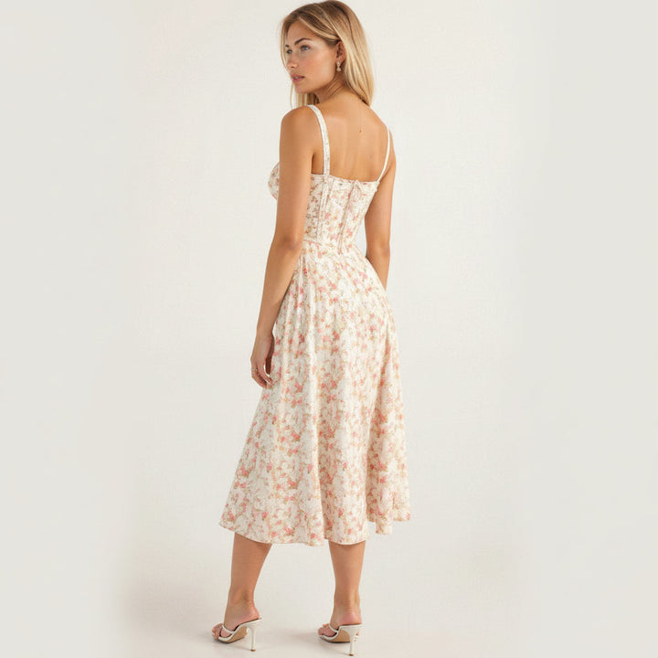 Bloemenprint bustier midi jurk met split - Margaret