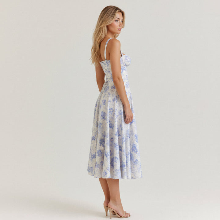 Bloemenprint bustier midi jurk met split - Margaret