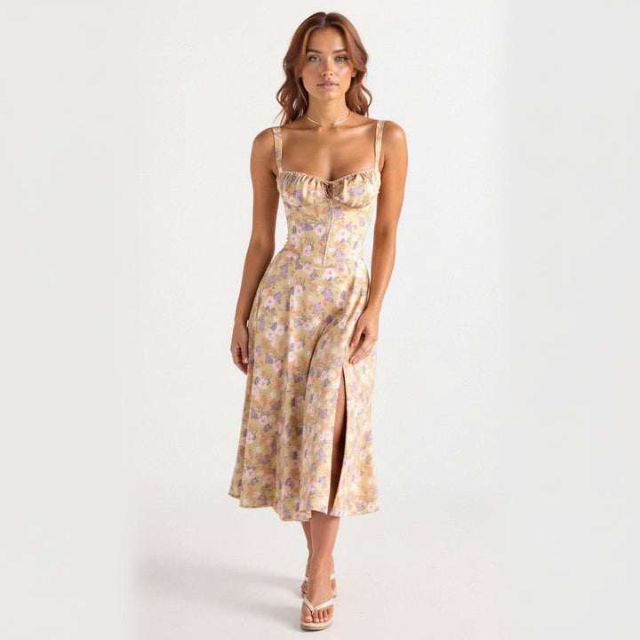 Bloemenprint bustier midi jurk met split - Margaret