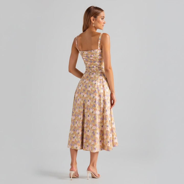 Bloemenprint bustier midi jurk met split - Margaret