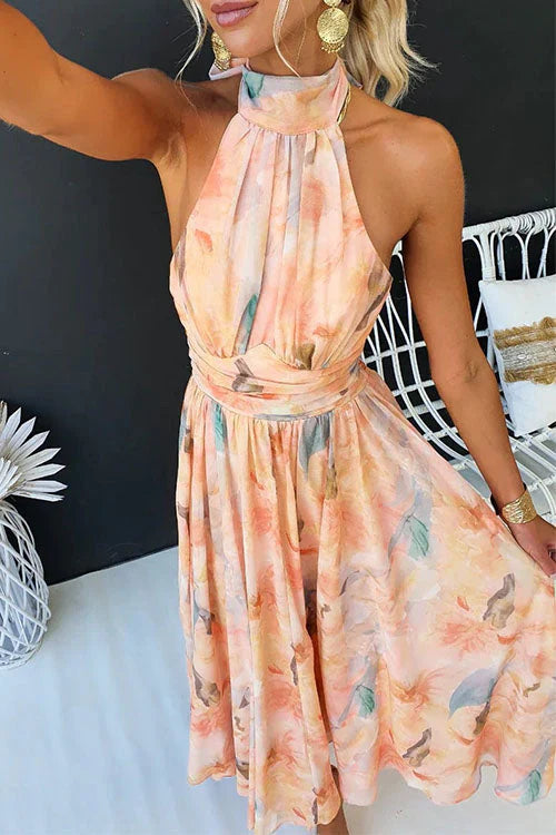 Bloemenprint halter maxi jurk - Sandra