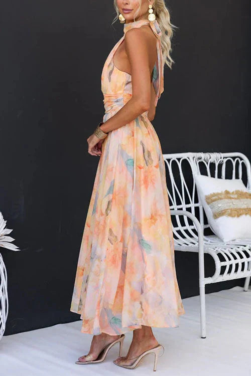Bloemenprint halter maxi jurk - Sandra