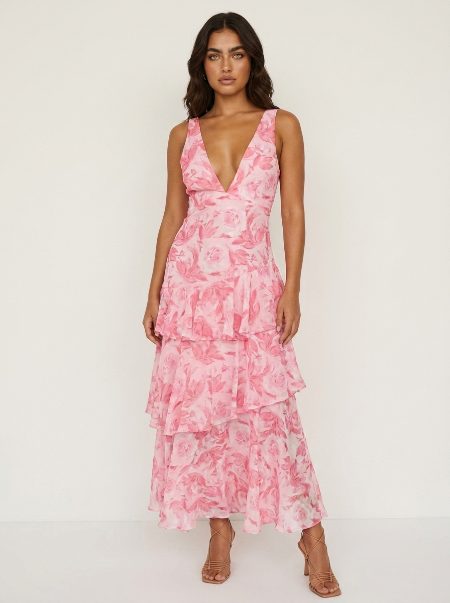 Bloemenprint maxi jurk met ruches - Rosalie