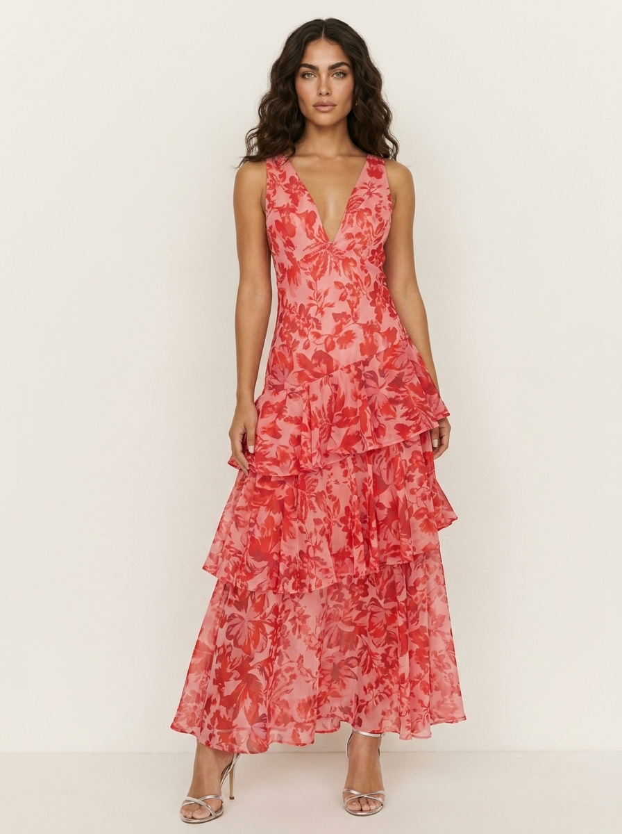 Bloemenprint maxi jurk met ruches - Rosalie
