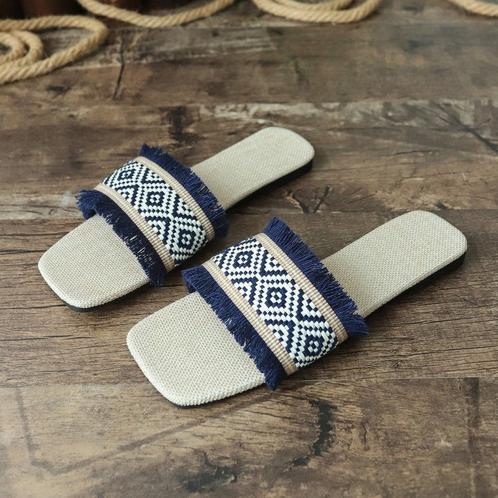 Boho slippers met geweven band en franjes – Azélie