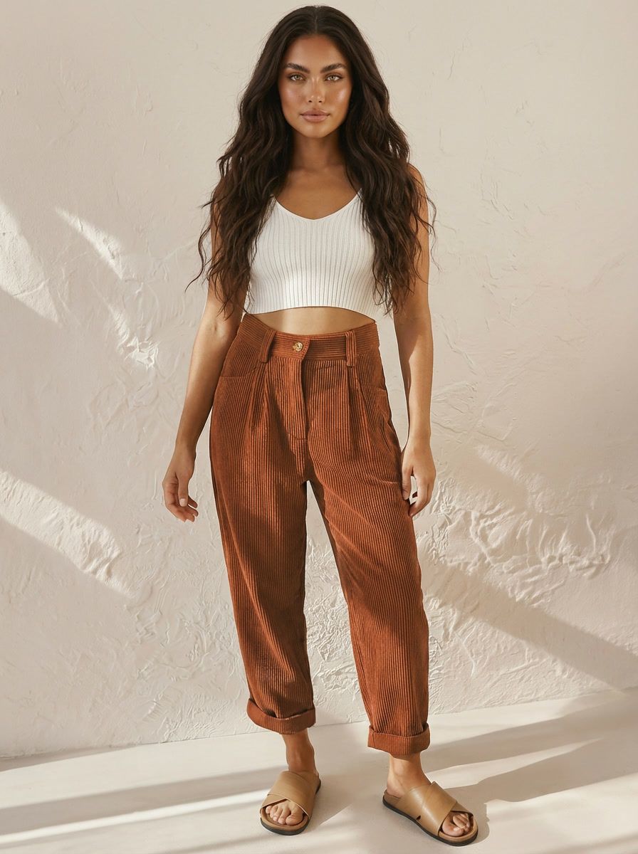 Corduroy broek hoge taille - Lisette
