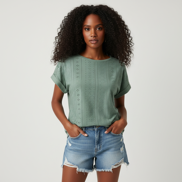 Dames geborduurde top met korte mouwen – Isaure