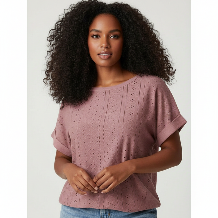 Dames geborduurde top met korte mouwen – Isaure