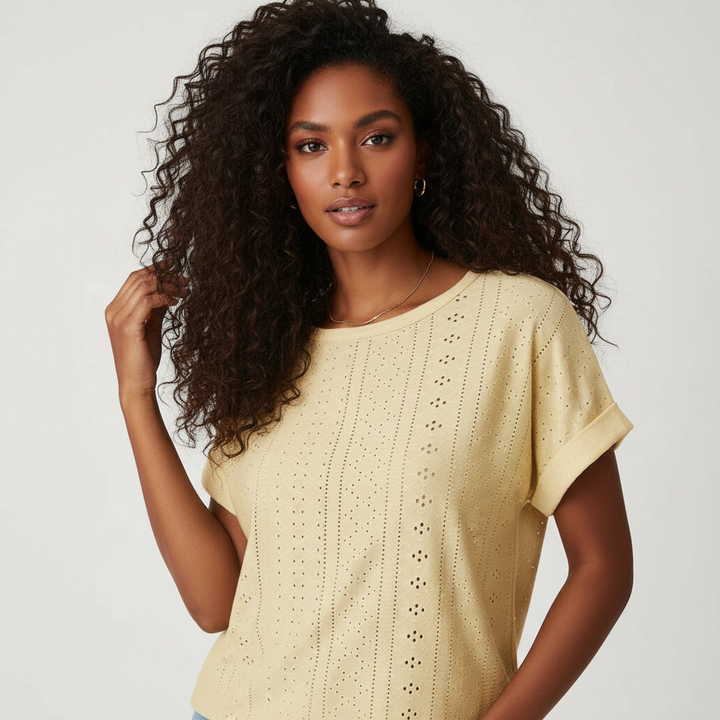 Dames geborduurde top met korte mouwen – Isaure