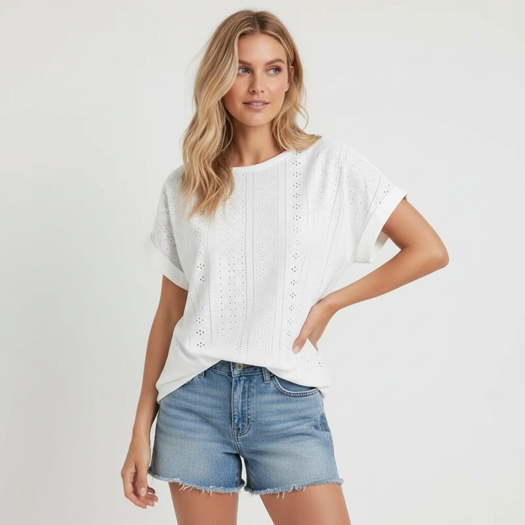 Dames geborduurde top met korte mouwen – Isaure