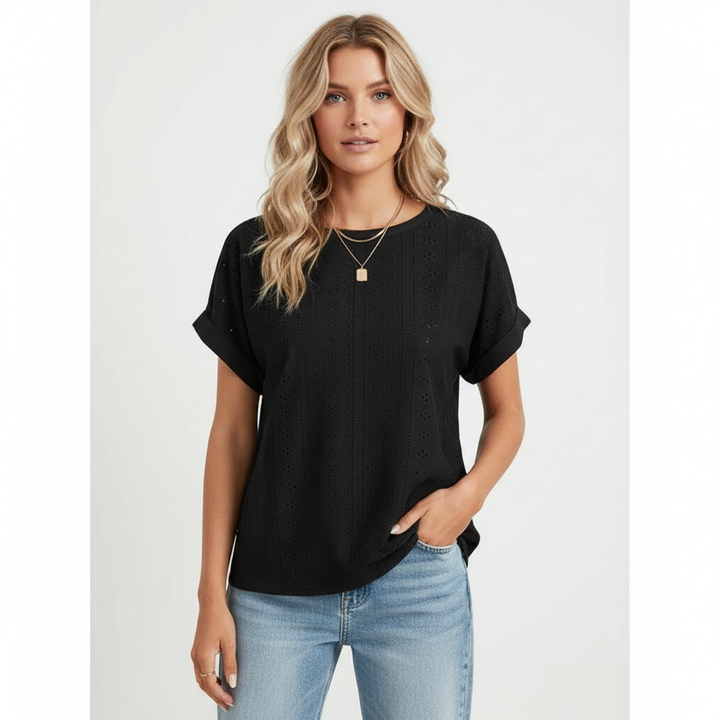 Dames geborduurde top met korte mouwen – Isaure
