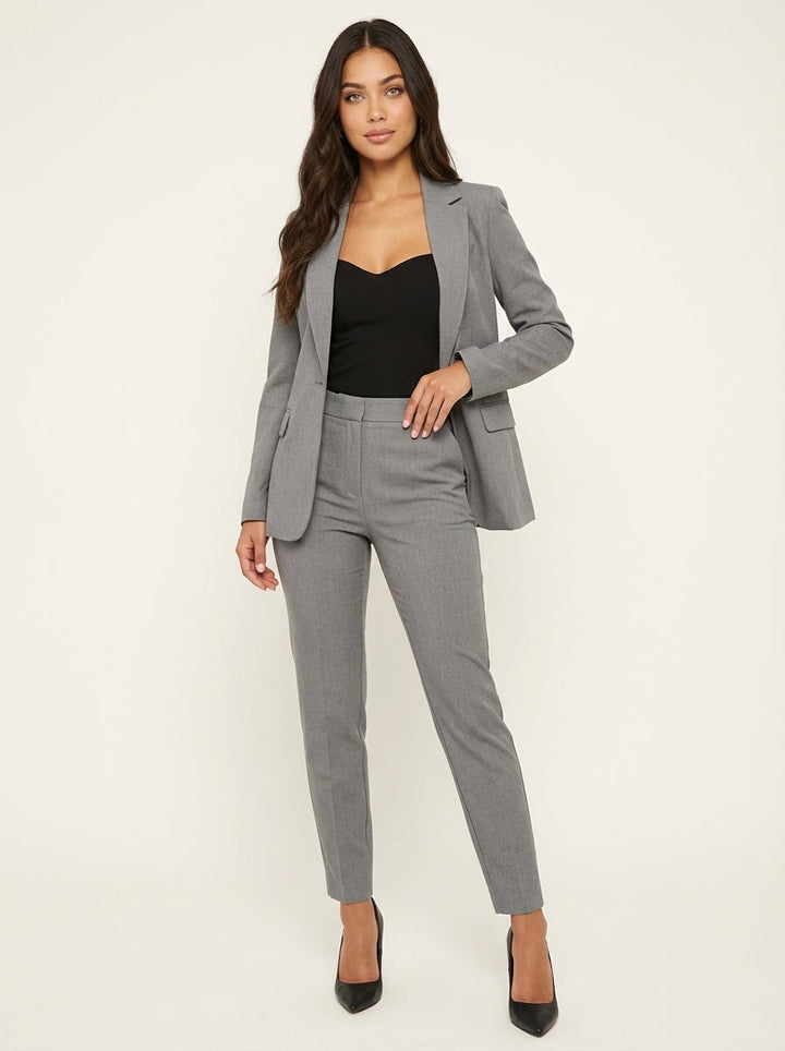 Damespak double-breasted blazer met slim fit pantalon