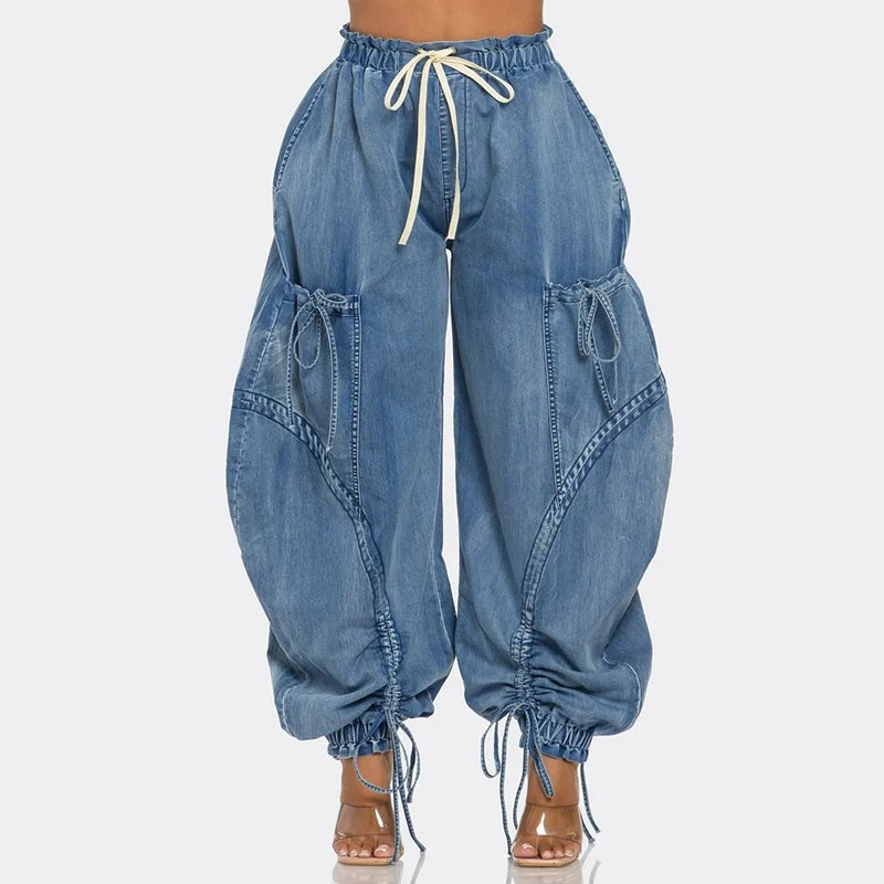 Drawcord denim jogger dames – Runway