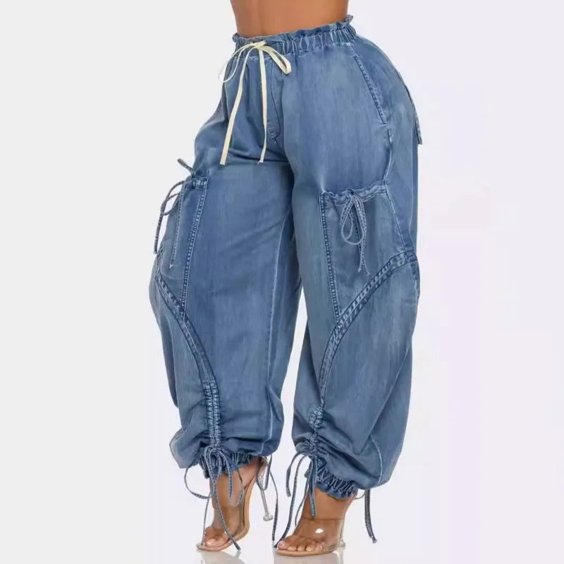 Drawcord denim jogger dames – Runway
