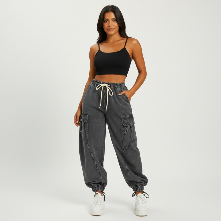 Drawcord denim jogger dames – Runway