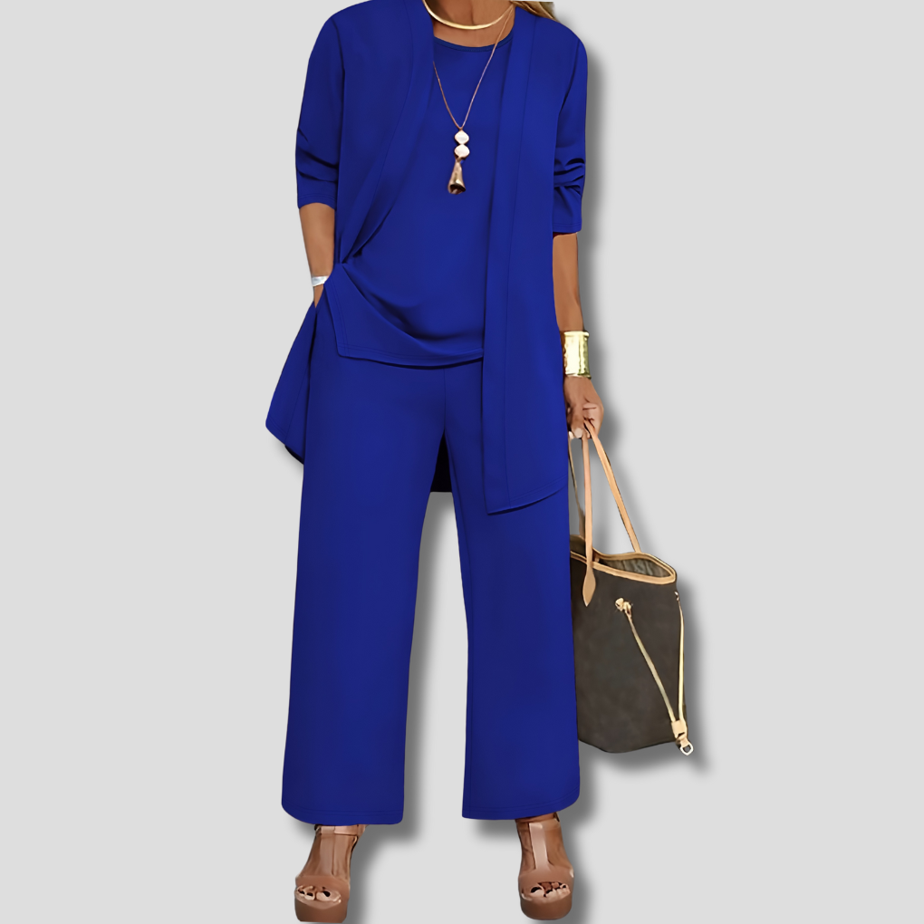 Elegant driedelig damespak met blazer en wijde pantalon - Camille