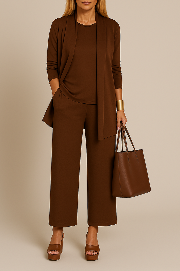 Elegant driedelig damespak met blazer en wijde pantalon - Camille
