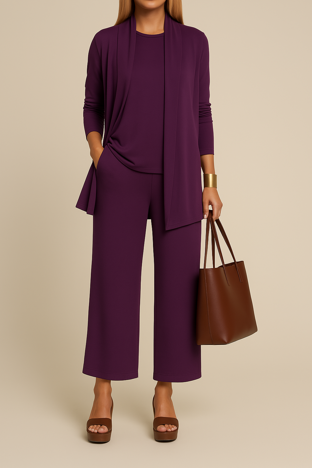 Elegant driedelig damespak met blazer en wijde pantalon - Camille
