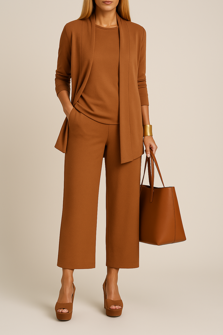 Elegant driedelig damespak met blazer en wijde pantalon - Camille