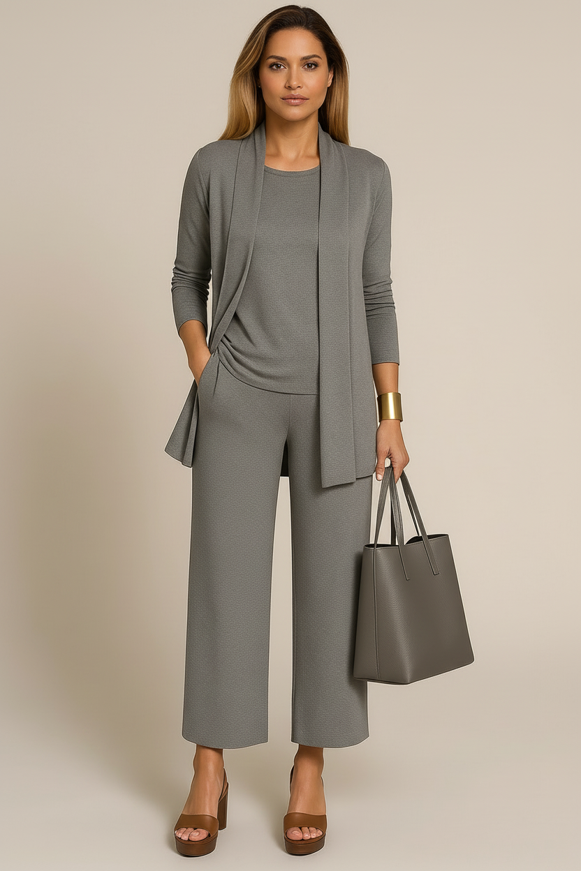 Elegant driedelig damespak met blazer en wijde pantalon - Camille