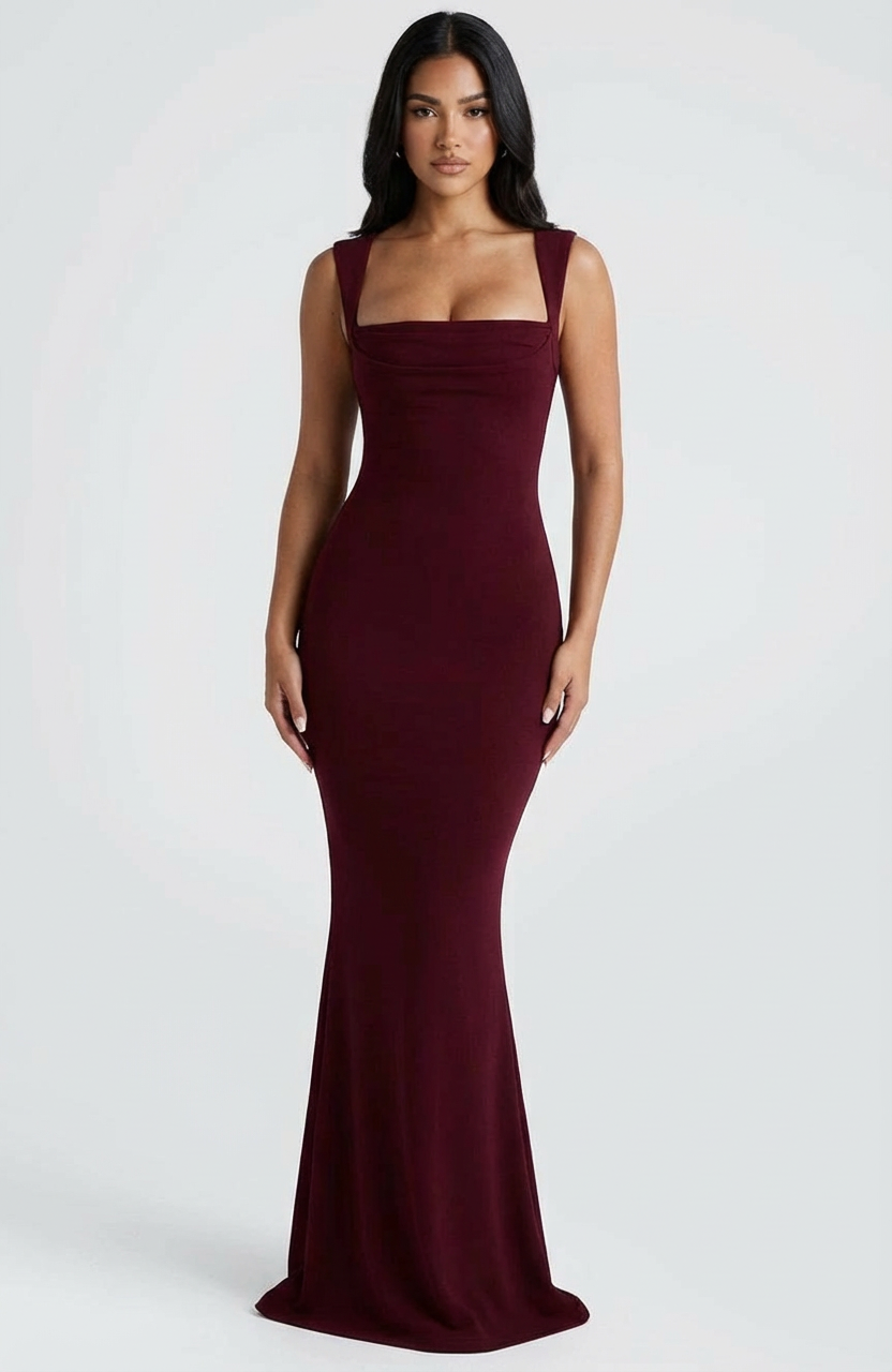Elegante bordeaux maxi jurk - Serena