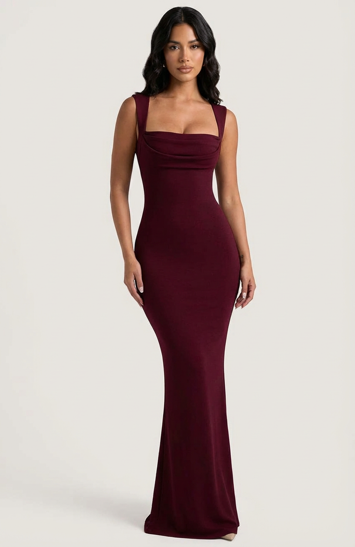 Elegante bordeaux maxi jurk - Serena