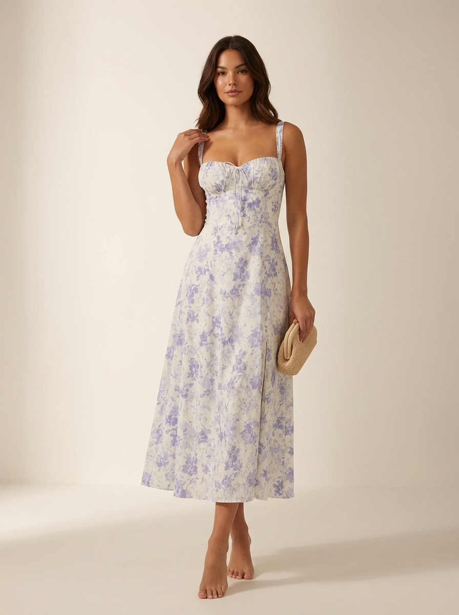 Elegante bustier midi jurk met bloemenprint – Nora