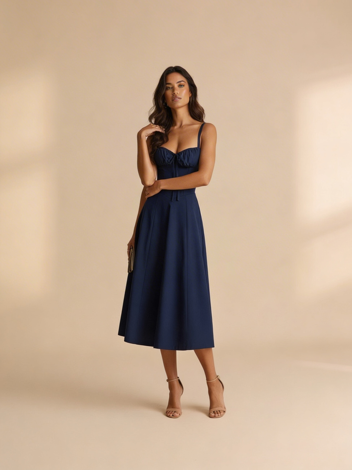 Elegante bustier midi jurk met bloemenprint – Nora