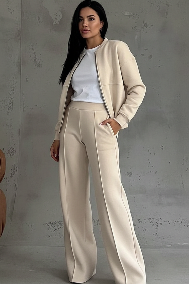 Elegante lounge set met rits en wijde broek - Noa