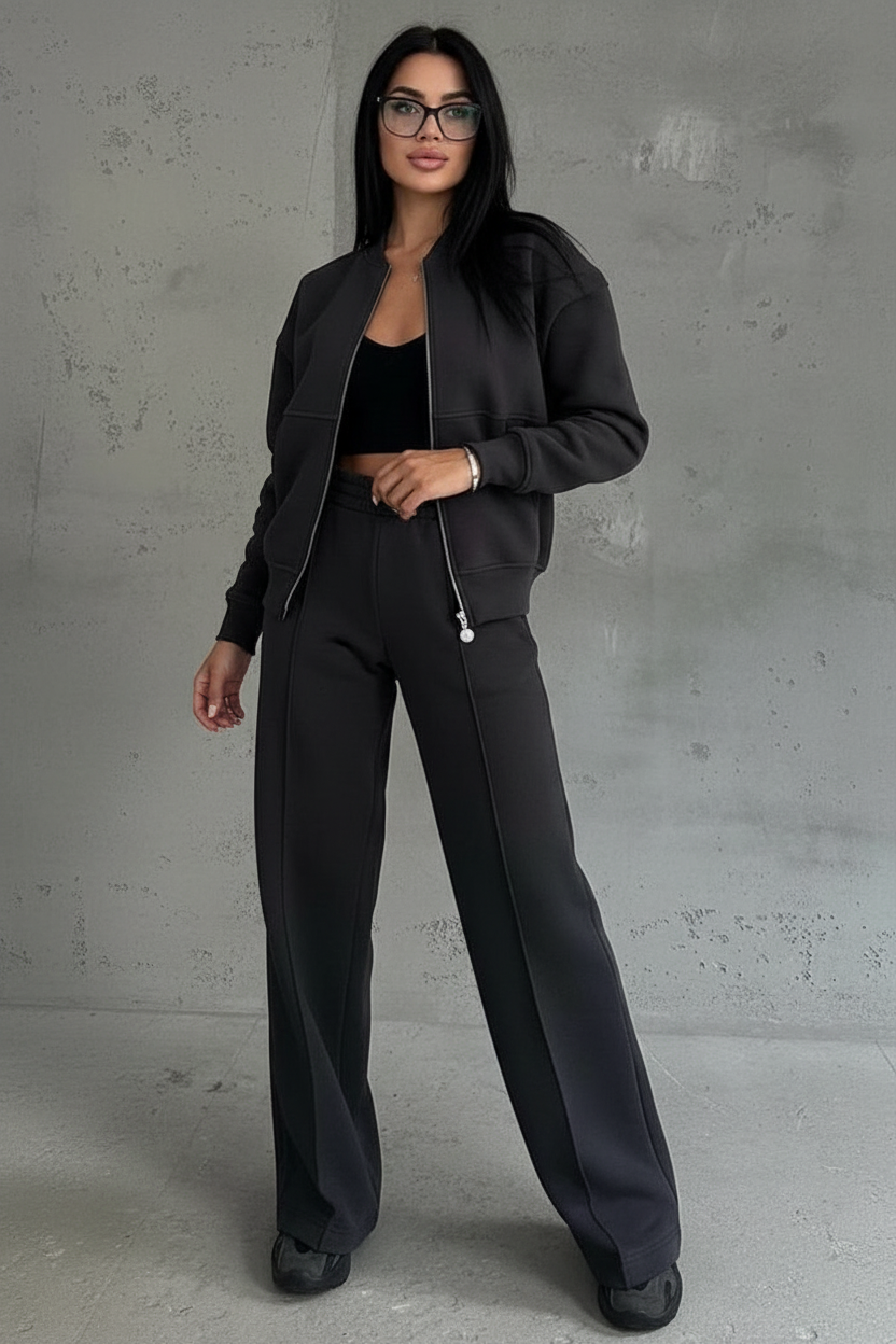 Elegante lounge set met rits en wijde broek - Noa