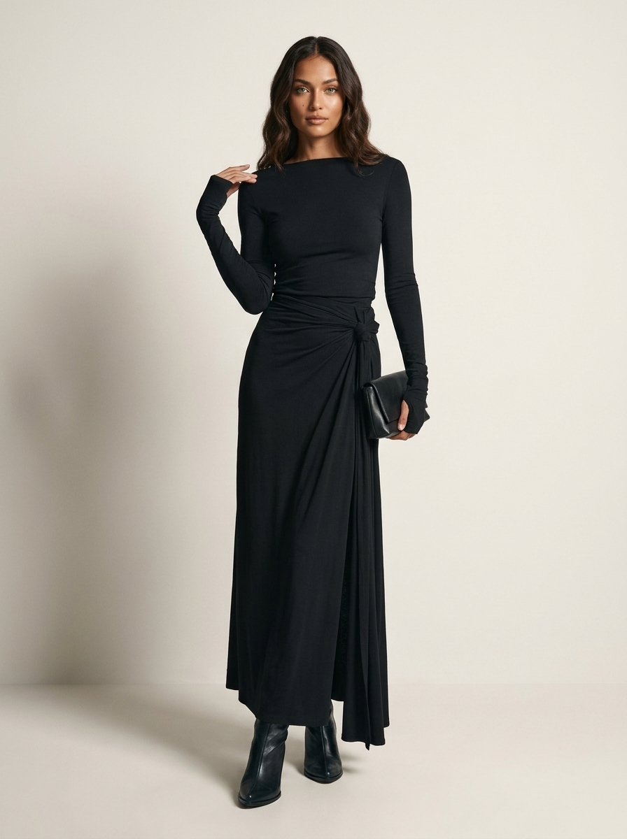 Elegante maxi jurk met drapering en split - Seraphina