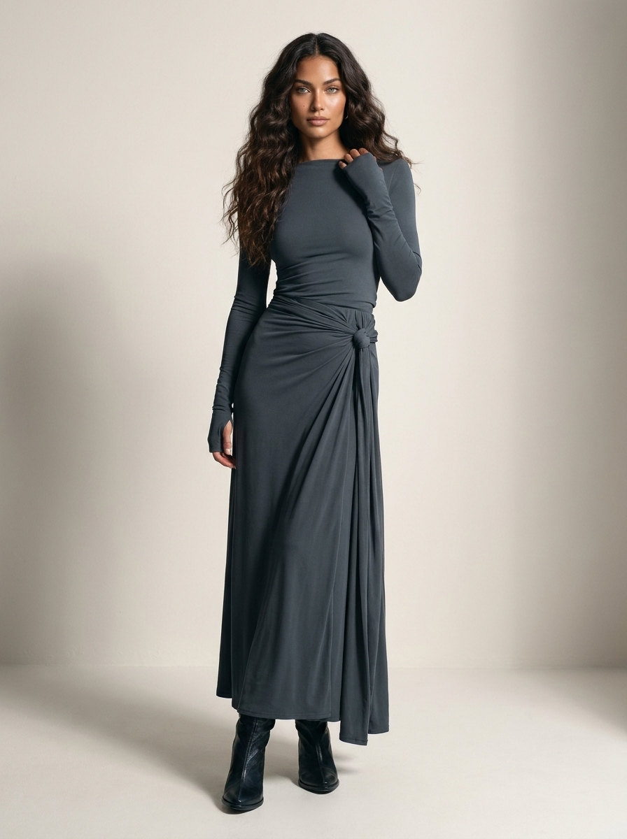 Elegante maxi jurk met drapering en split - Seraphina
