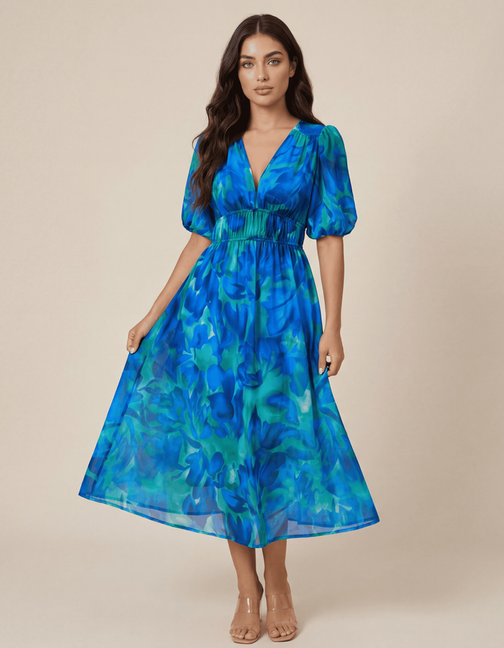 Elegante midi jurk met print en V-hals - Roxanne