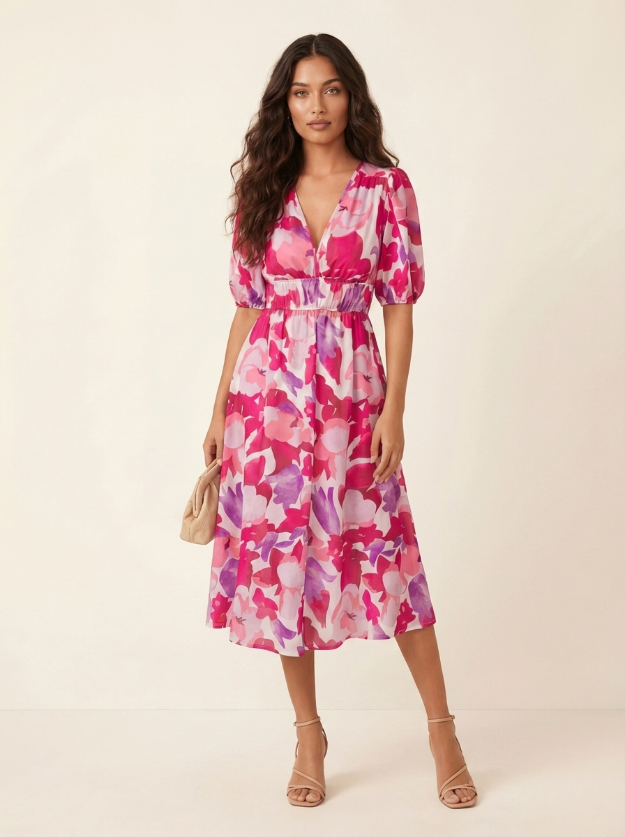 Elegante midi jurk met print en V-hals - Roxanne