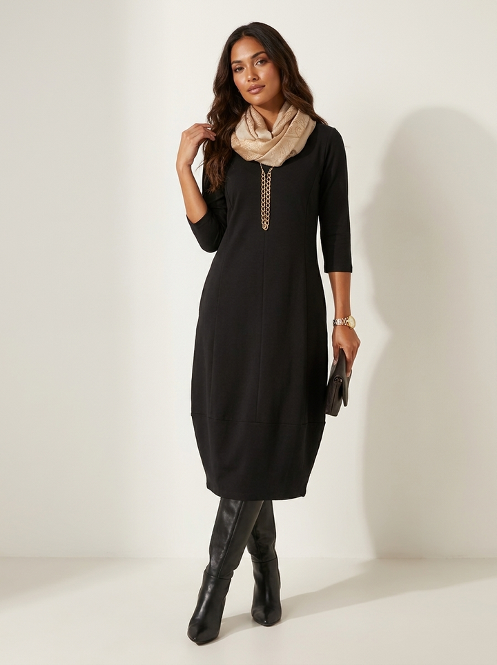 Elegante midi jurk met sjaalkraag - Elena