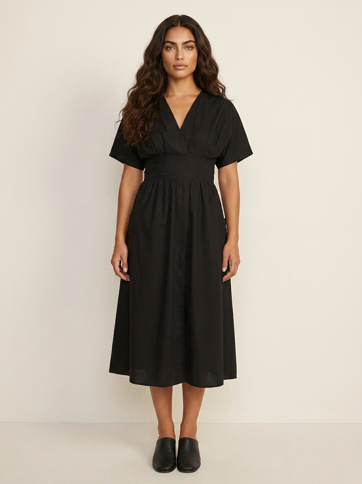 Elegante midi jurk met strikceintuur - Claire