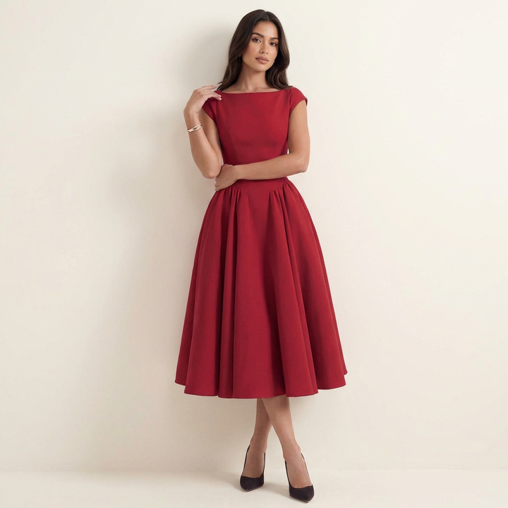Elegante midi jurk met volumineuze rok - Isabella