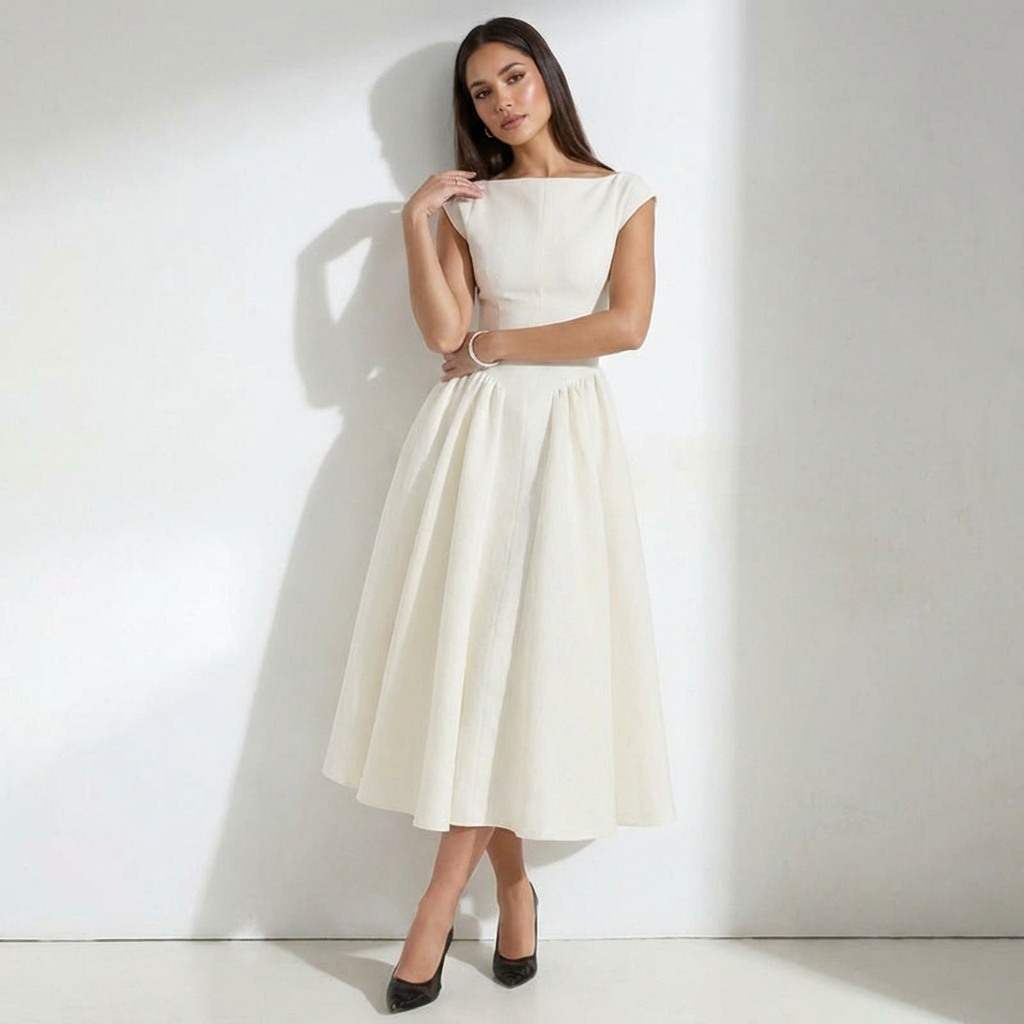 Elegante midi jurk met volumineuze rok - Isabella