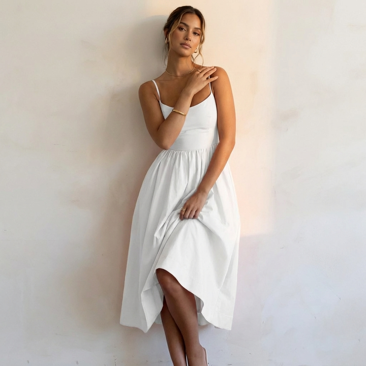 Elegante midi jurk met spaghettibandjes - Elena