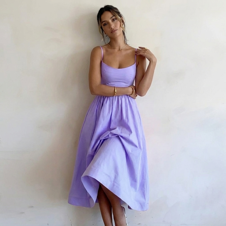 Elegante midi jurk met spaghettibandjes - Elena