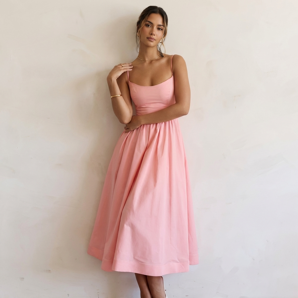 Elegante midi jurk met spaghettibandjes - Elena