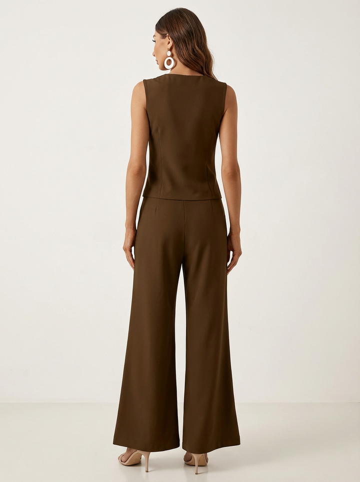 Elegante mouwloze dames set met gilet en wijde pantalon - Denise