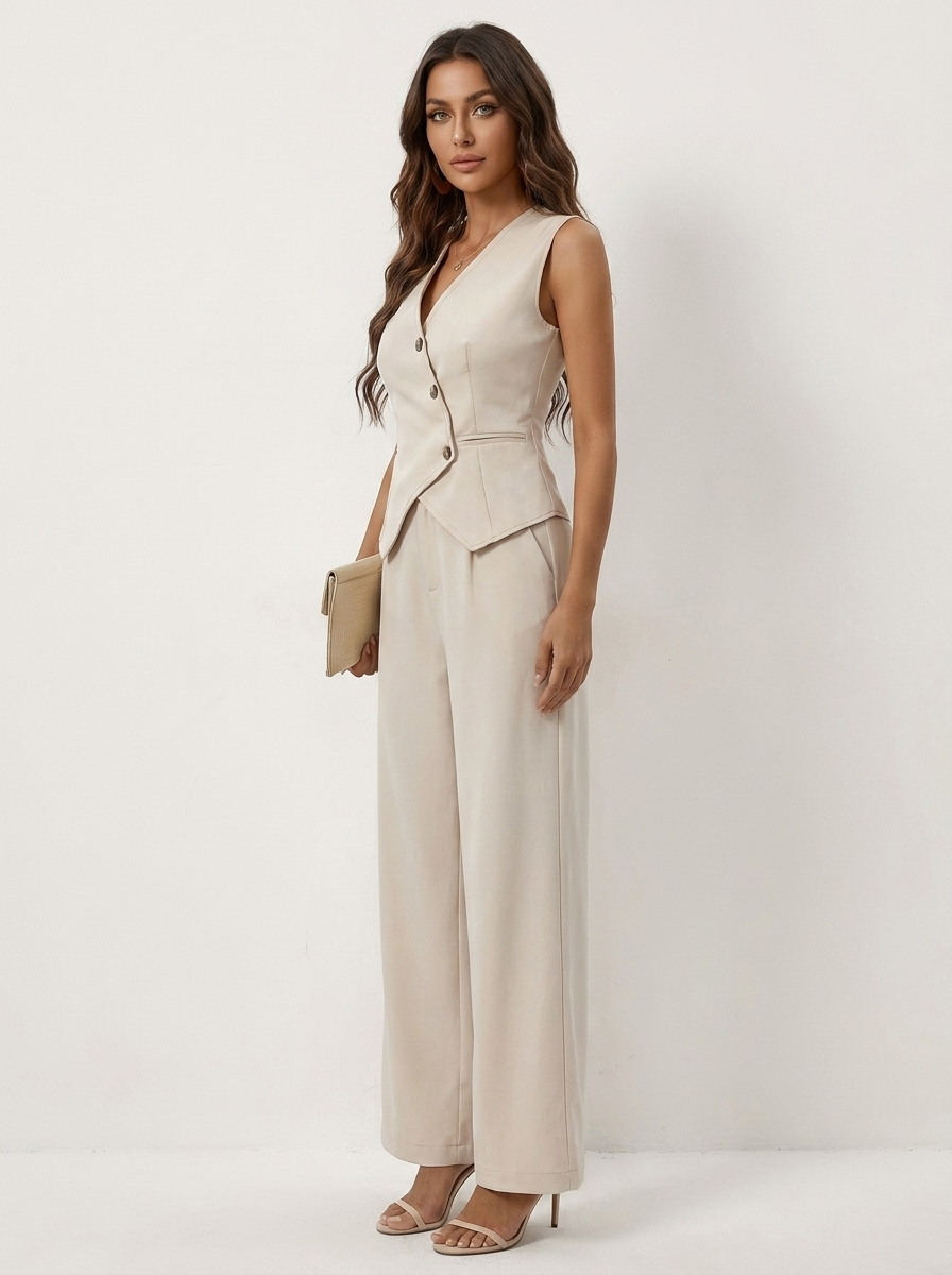 Elegante mouwloze dames set met gilet en wijde pantalon - Denise