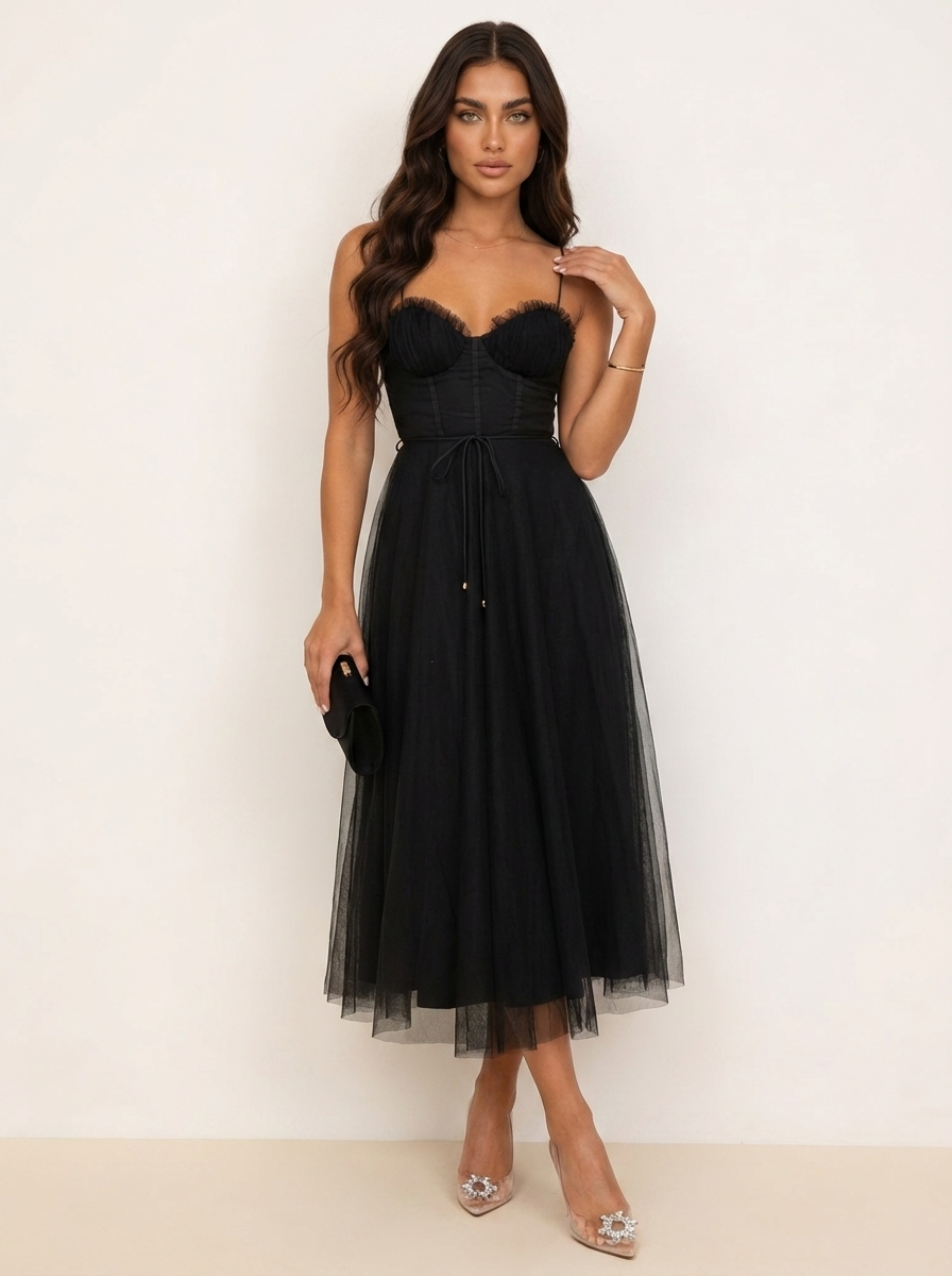Elegante tule midi jurk met corset top - Tara