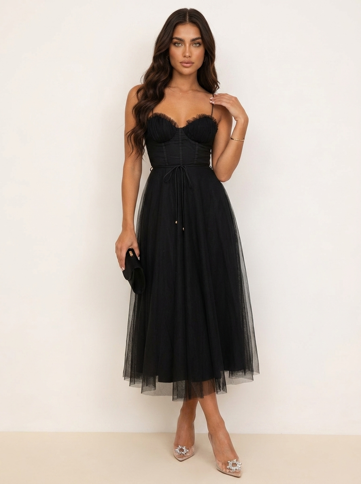 Elegante tule midi jurk met corset top - Tara